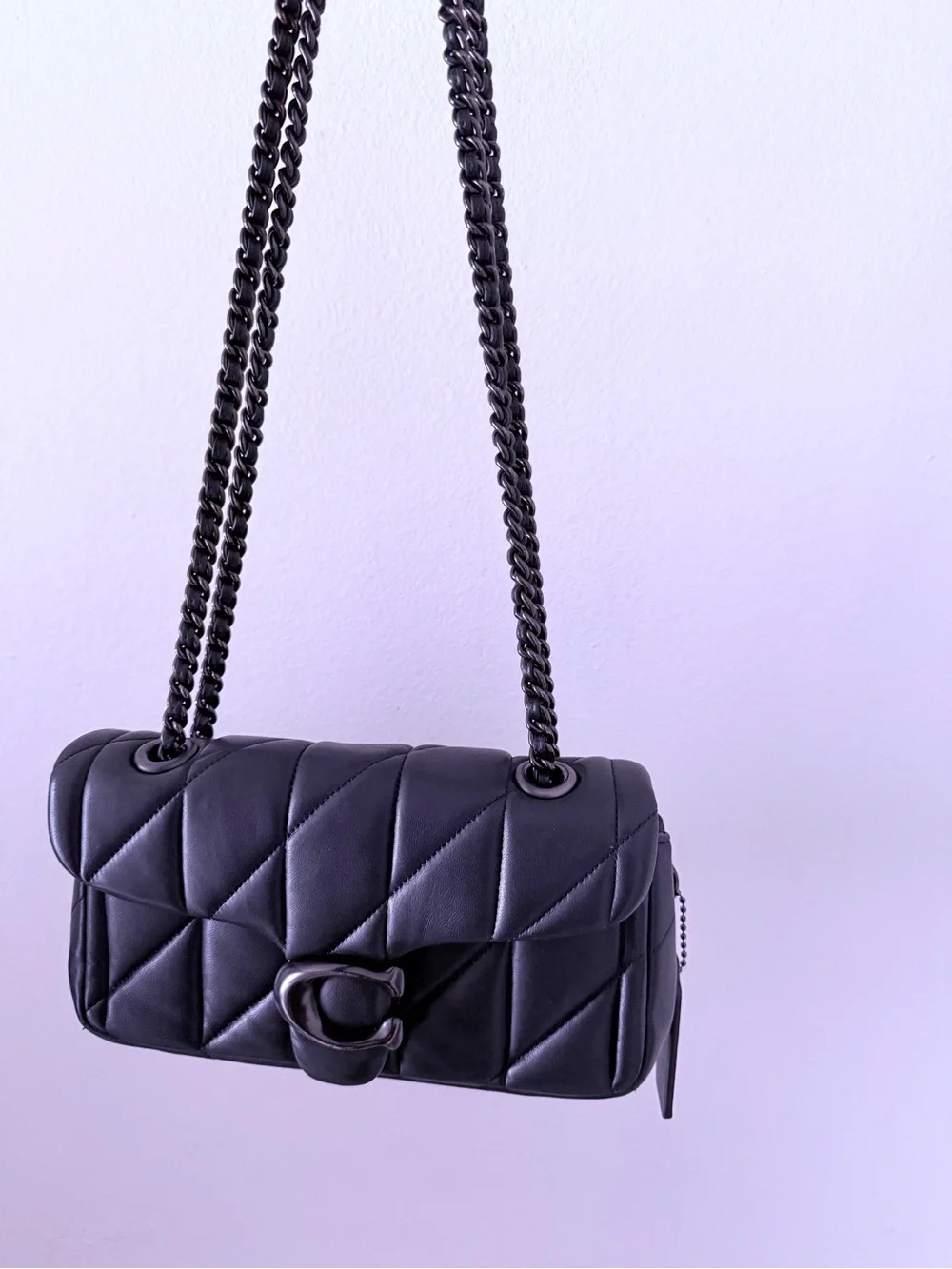 Coach Quilted Tabby Mini Leather Shoulder Bag 20 with Chain LIGHT V5/BLACK